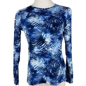 Lands’ End Petite Blue Tie Dye Palm Long Sleeve Tee Shirt Top Small - LNC